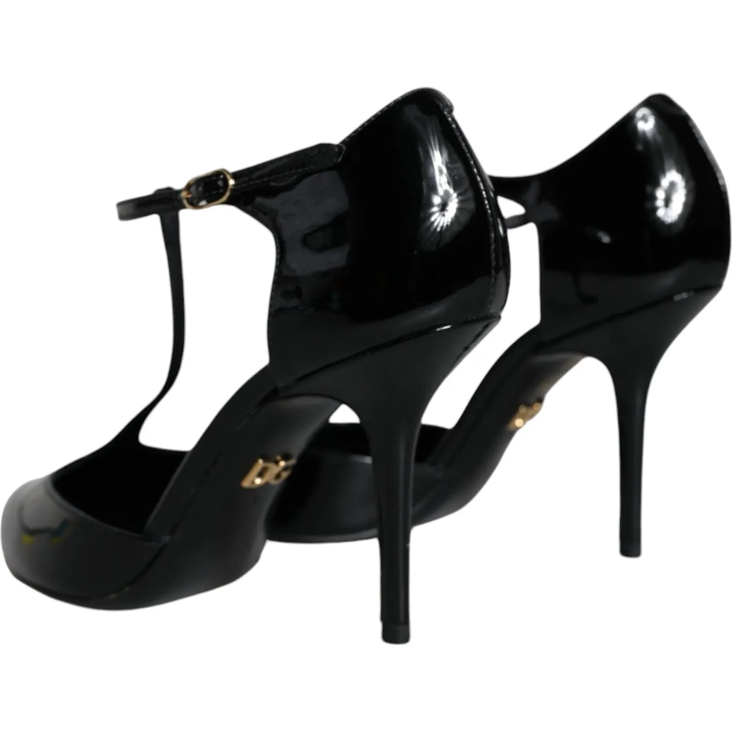 Dolce & Gabbana Black Patent Leather T-strap Heels Pumps Shoes