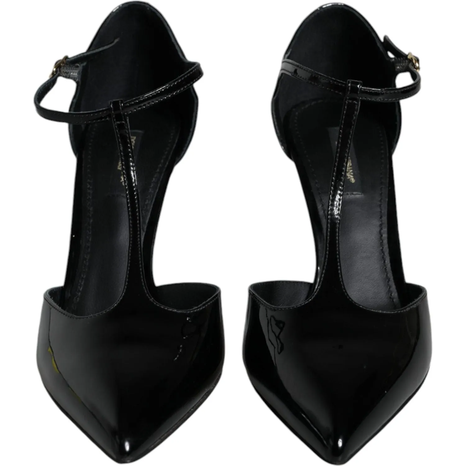 Dolce & Gabbana Black Patent Leather T-strap Heels Pumps Shoes