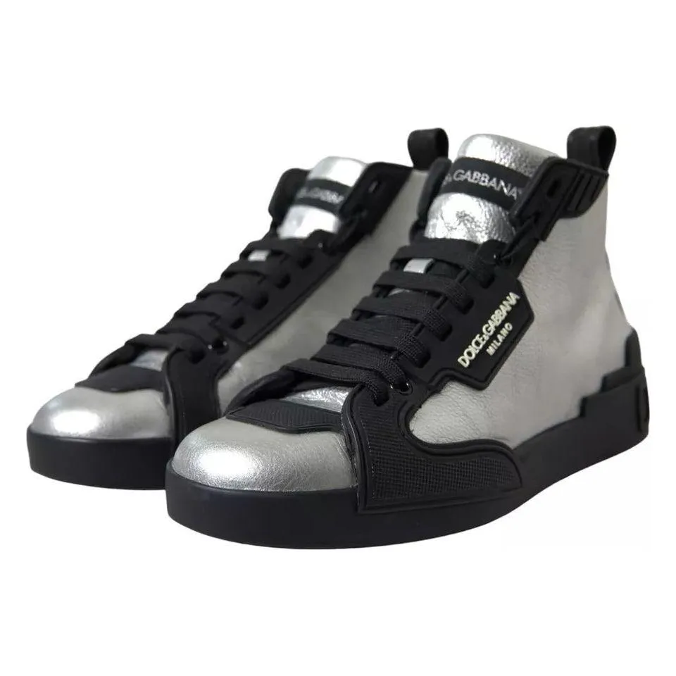 Dolce & Gabbana Black Silver Logo Mid Top Men Sneakers Shoes