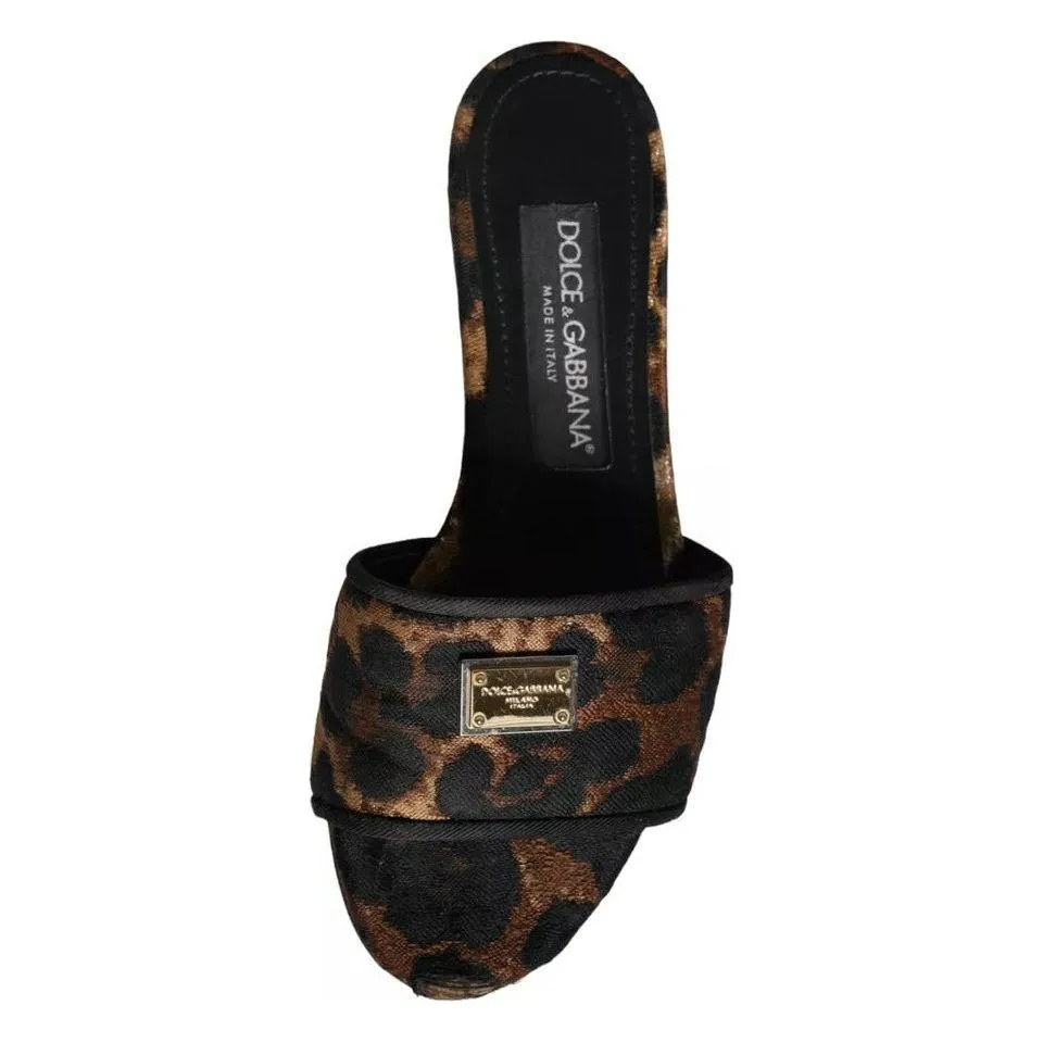 Dolce & Gabbana Brown Leopard Logo Slides Flats Sandals Shoes