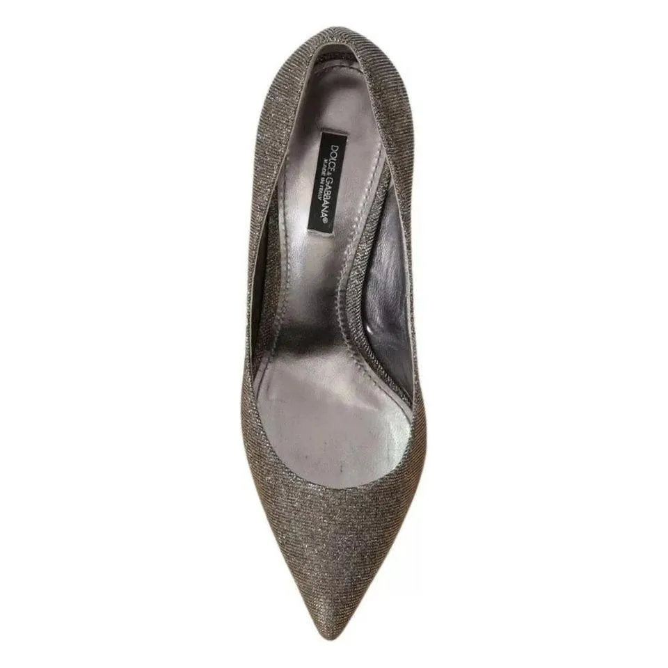 Dolce & Gabbana Gold Silver Heels Pumps Pointed Toes Shoes