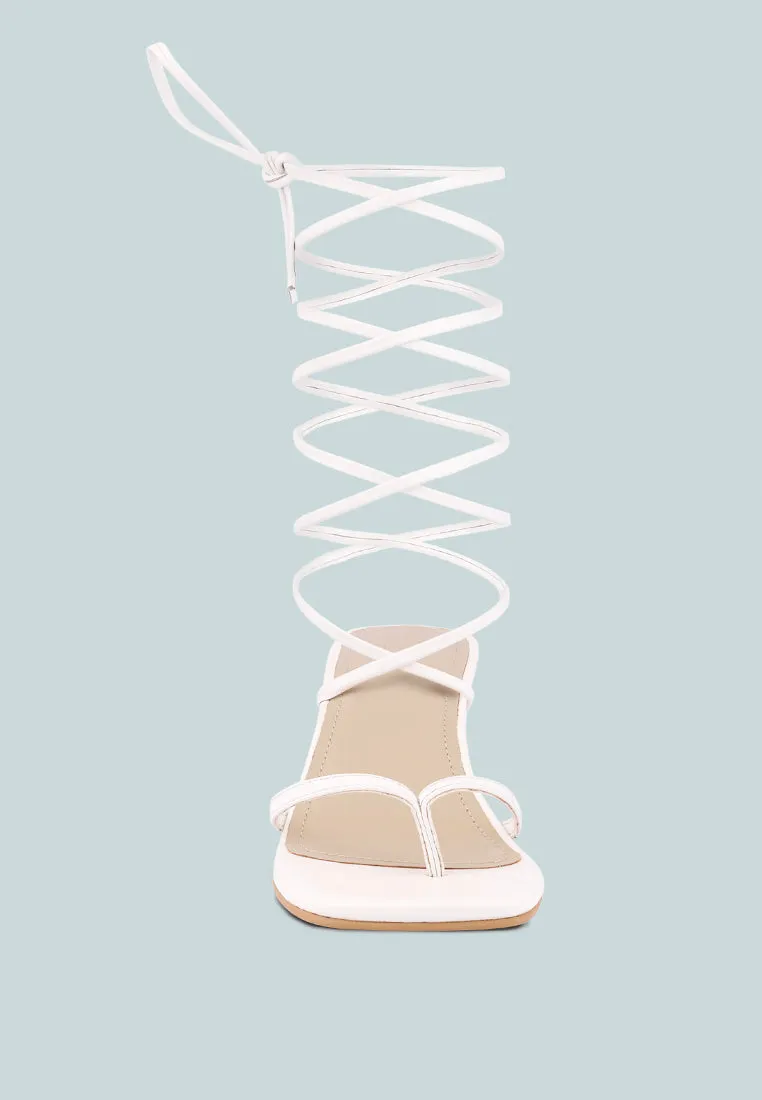 DORITA White Kitten Heel Lace Up Sandal