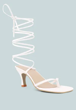 DORITA White Kitten Heel Lace Up Sandal