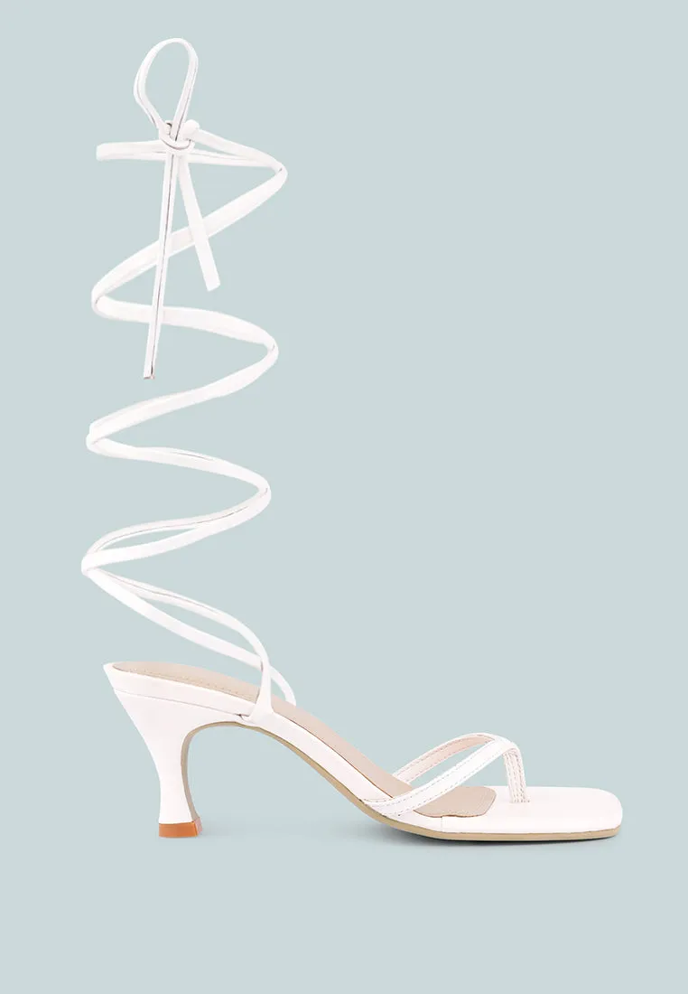 DORITA White Kitten Heel Lace Up Sandal