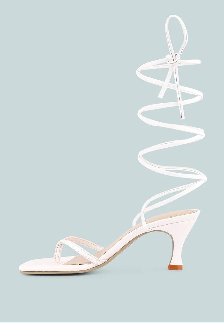 DORITA White Kitten Heel Lace Up Sandal