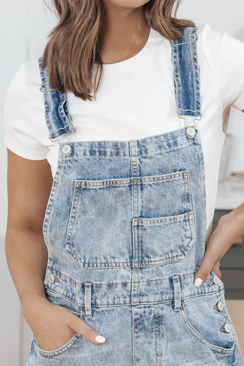 Free People Light Wash Ziggy Shortalls