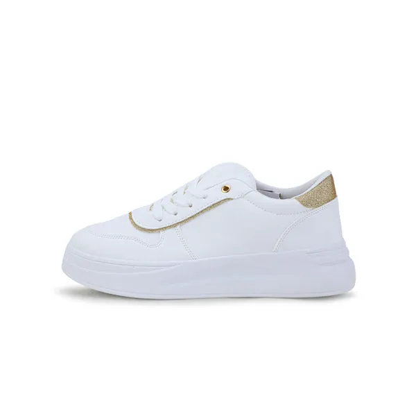 GIRLS WHITE AND GOLD LACE UP SNEAKERS