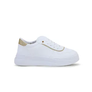 GIRLS WHITE AND GOLD LACE UP SNEAKERS