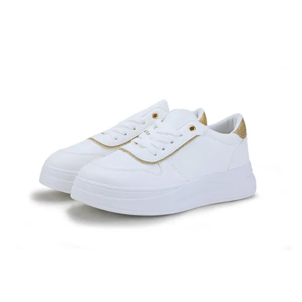 GIRLS WHITE AND GOLD LACE UP SNEAKERS