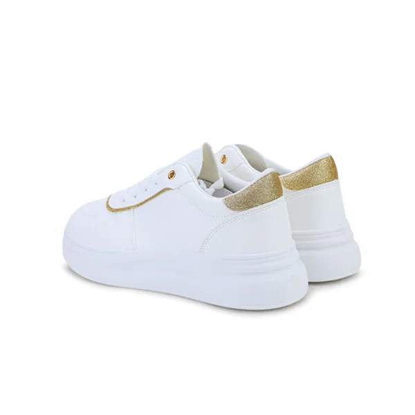 GIRLS WHITE AND GOLD LACE UP SNEAKERS