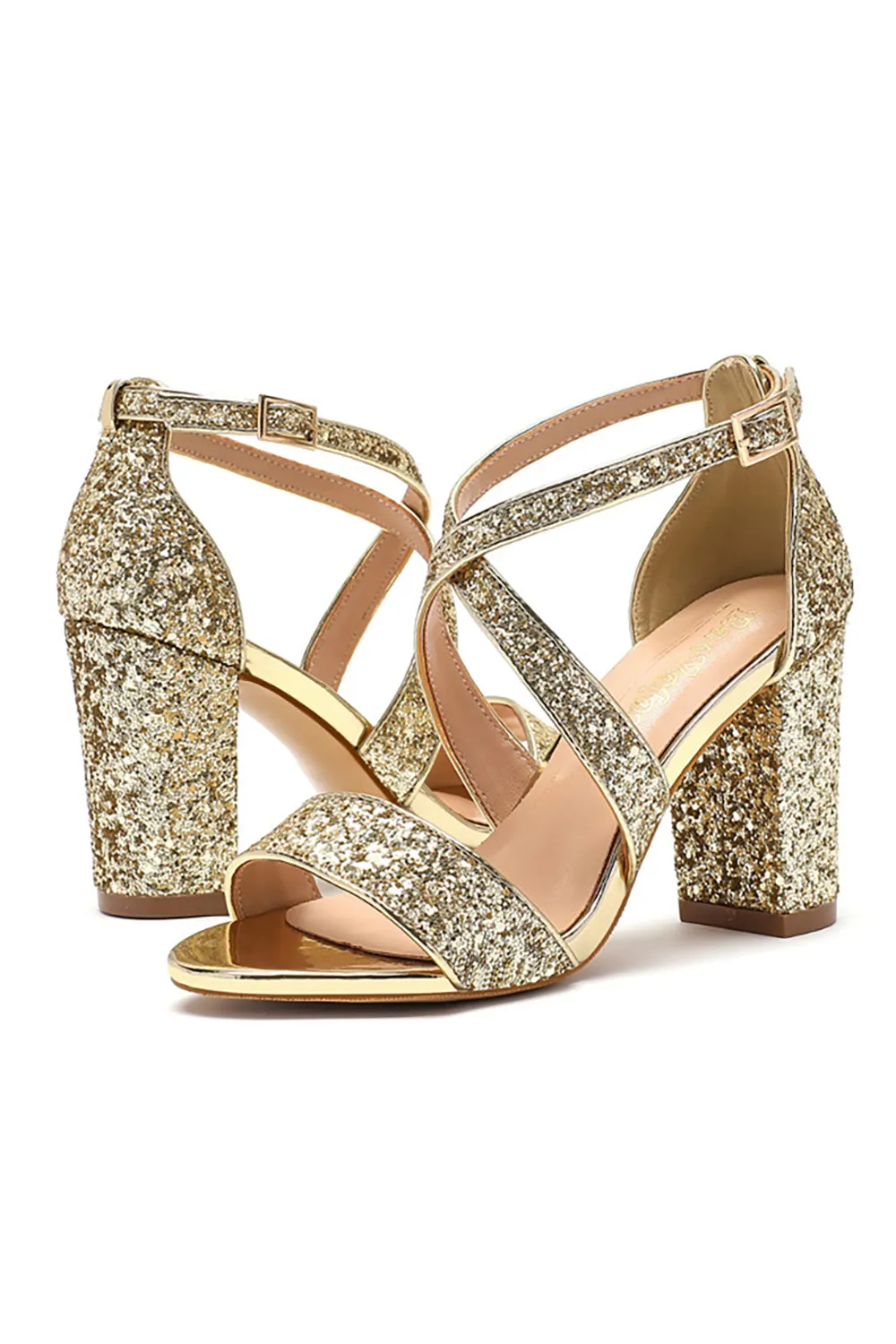 Golden High Heel Sandal Ankle Strap