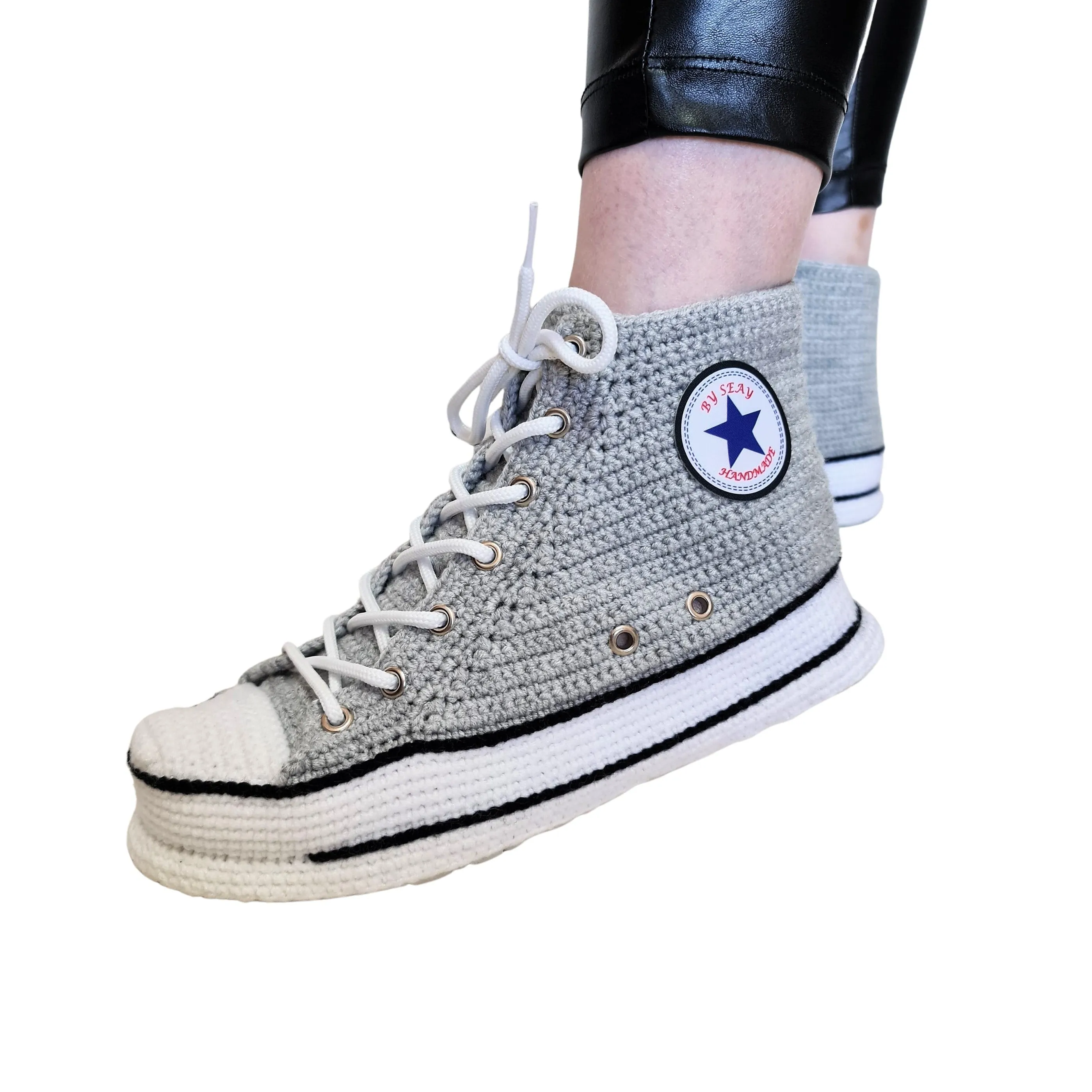 Gray Converse High Tops Platform Custom Slippers Sneakers