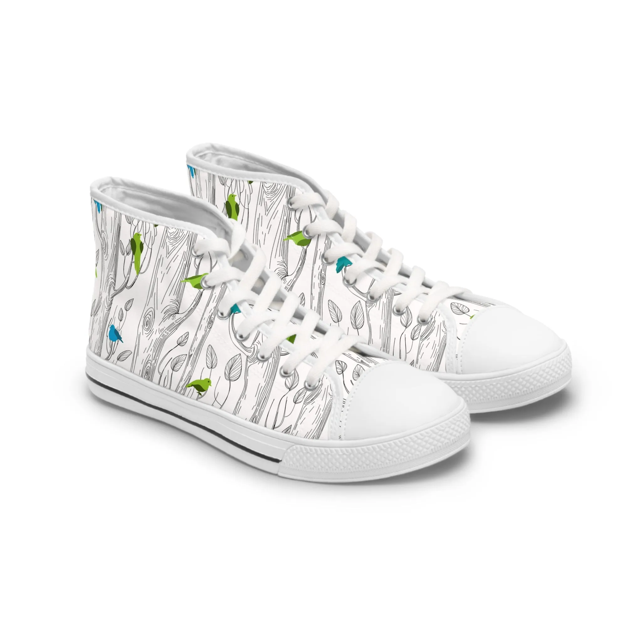 Green and Blue Birds Women's High Top Sneakers