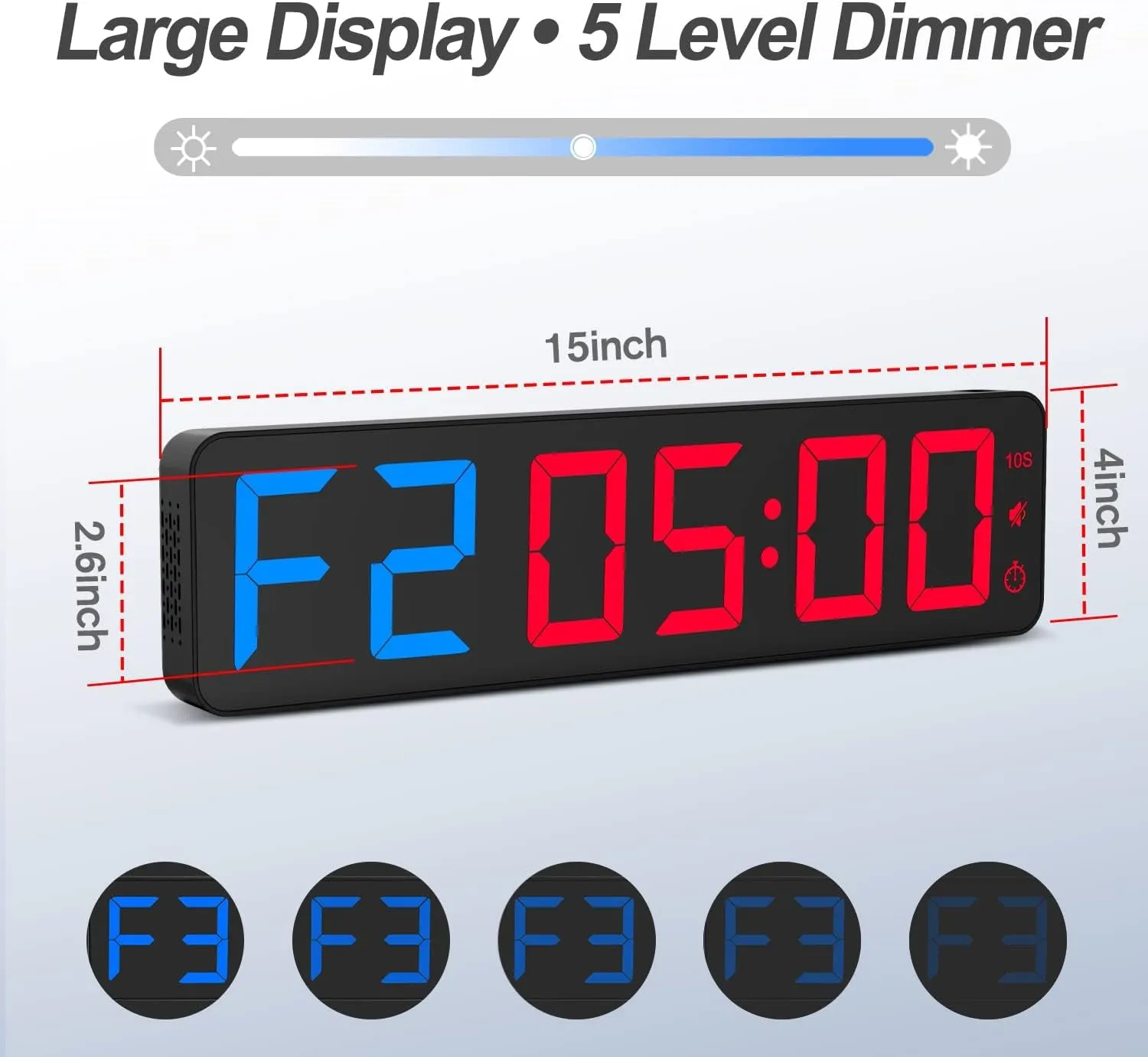 Gym Timer 15"Large LED Display Wall Clock | Gym Interval Workout | Count down & up | Stopwatch | Adjustable Buzzer Volume | Upgraded Remote | Digital Timer for Fitness Home Garage Boxing Outdoor Sport