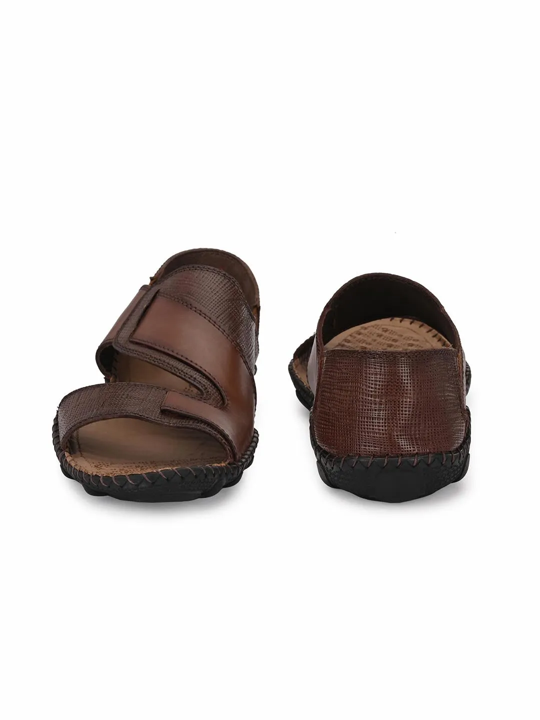 Hitz Men's Brown Leather Slip-On Casual Sandals