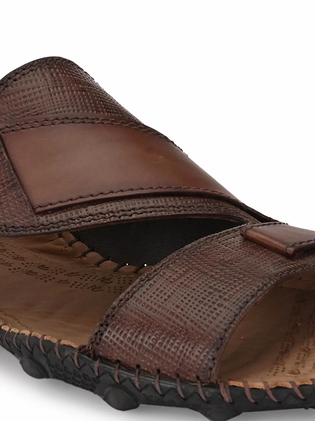 Hitz Men's Brown Leather Slip-On Casual Sandals