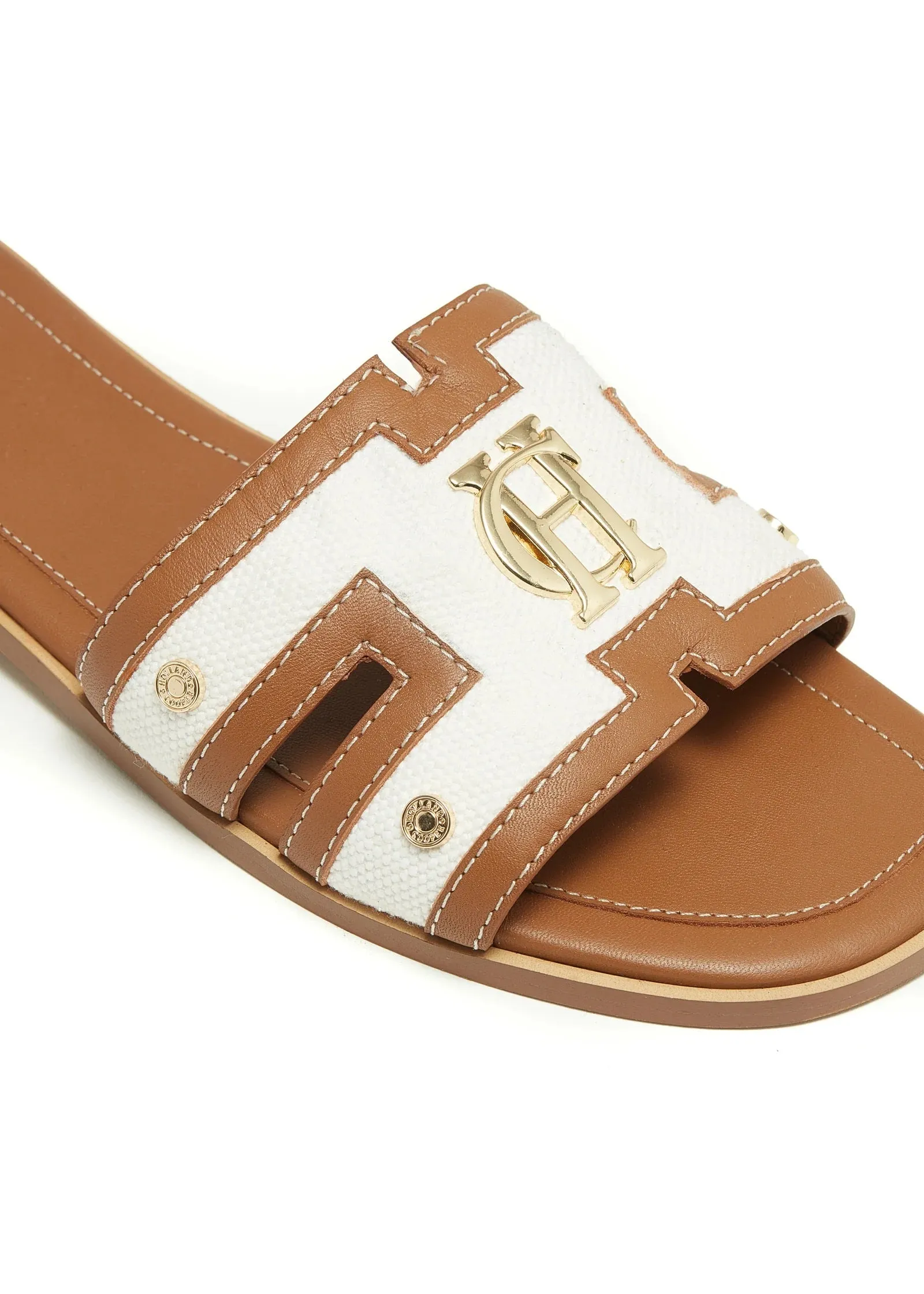 Holland Cooper Monogram Ladies Slide in Tan Canvas