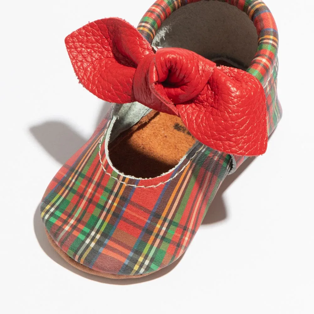 Holly Tartan Knotted Bow Baby Shoe