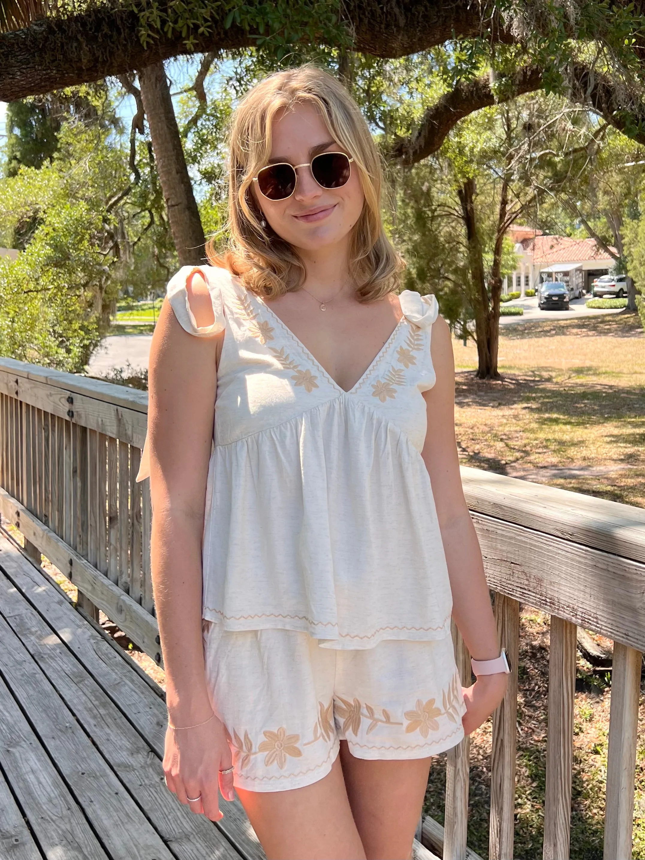 JADE EMBROIDERED TANK IN OATMEAL