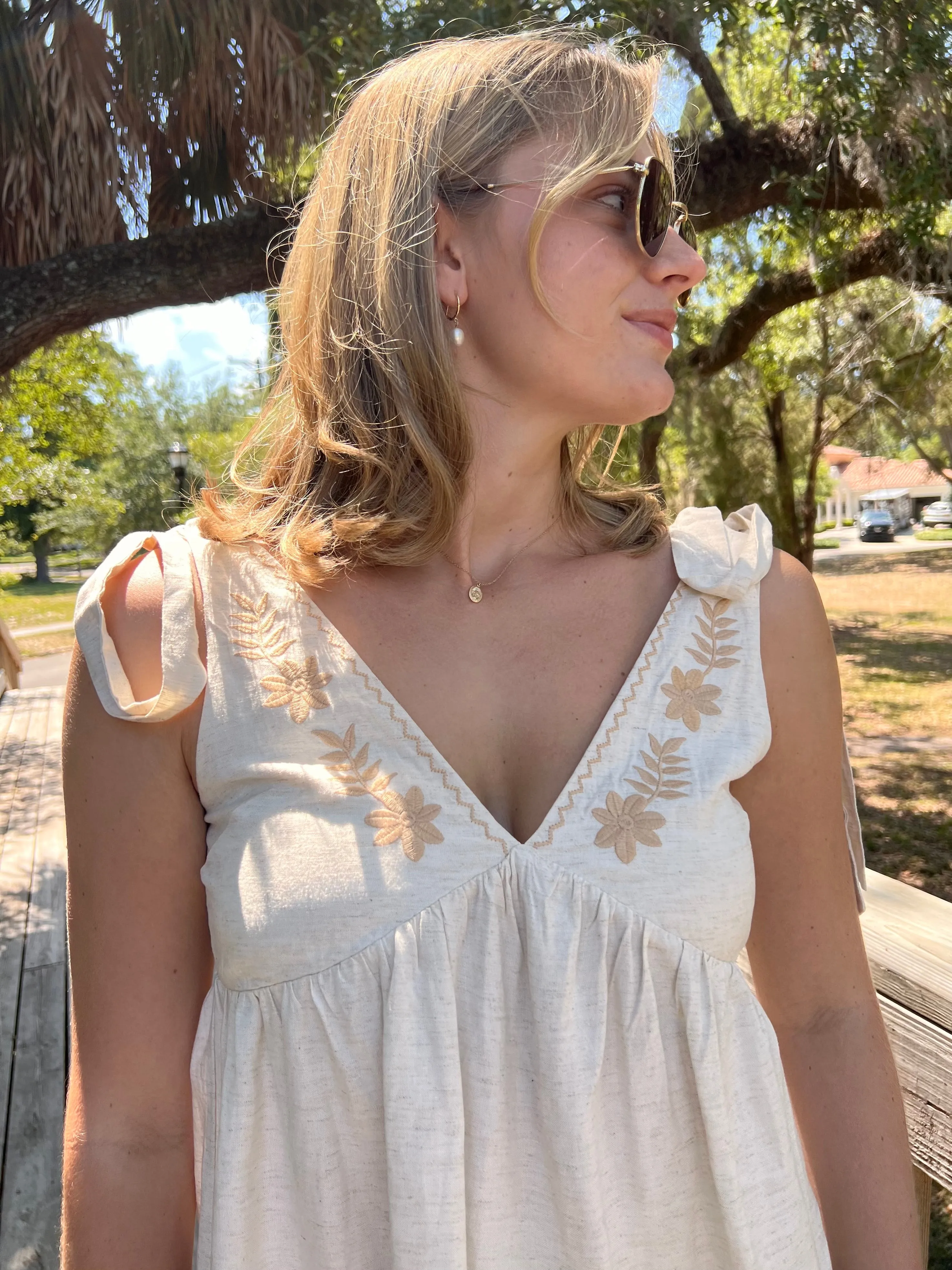 JADE EMBROIDERED TANK IN OATMEAL