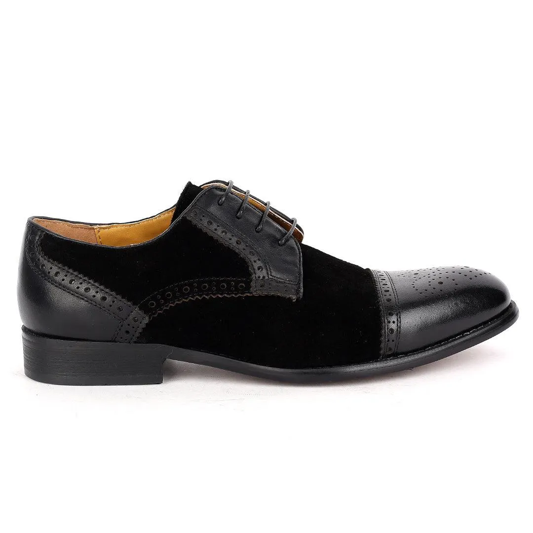 J.M Weston Exquisite Perforated Swede and Leather Black Lace Shoe