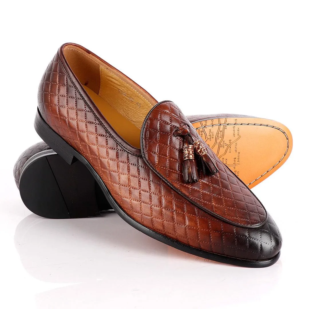 John Foster Croc Skin Men's Shoe With Tassel-Coffee