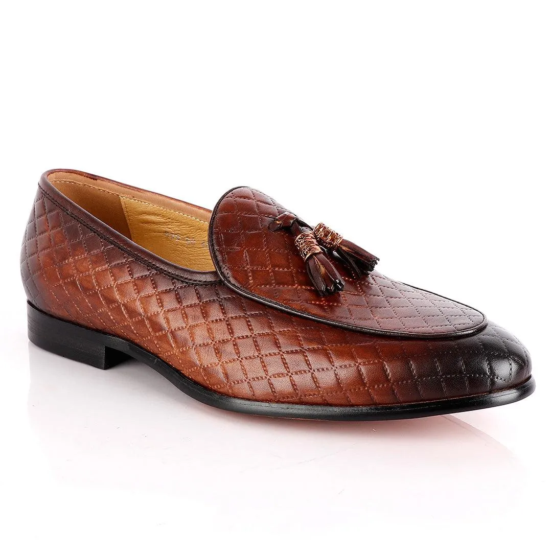 John Foster Croc Skin Men's Shoe With Tassel-Coffee