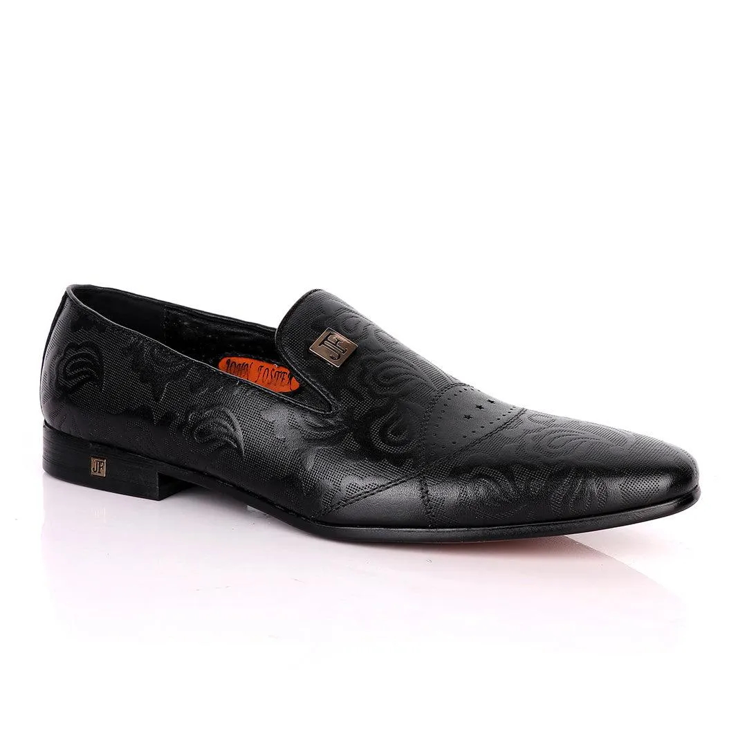 John Foster Full Flower  Designed Leather Shoe-Black