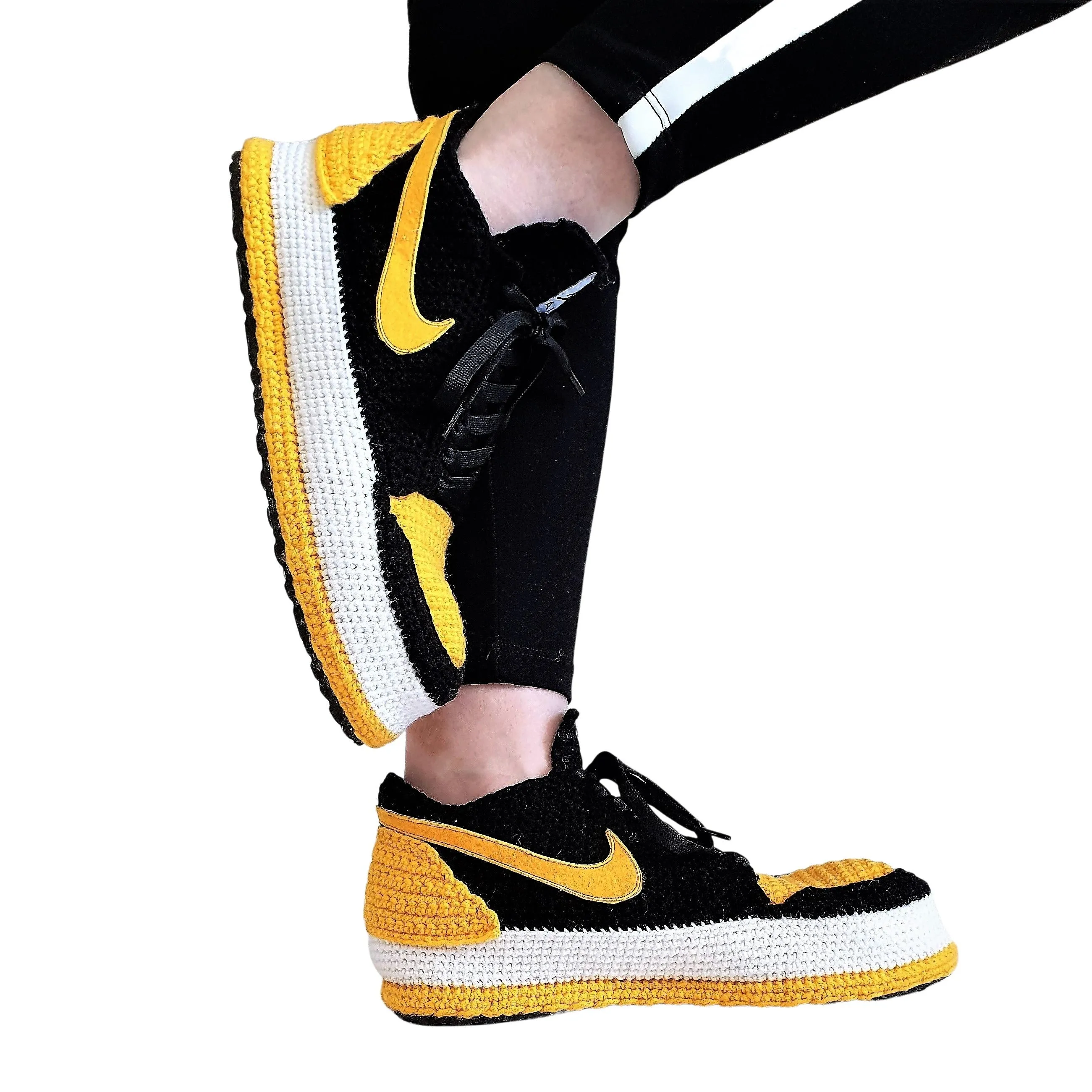 Jordan 1 Sneakers Low Top Yellow Black Custom Slippers Basketball Plush Shoes