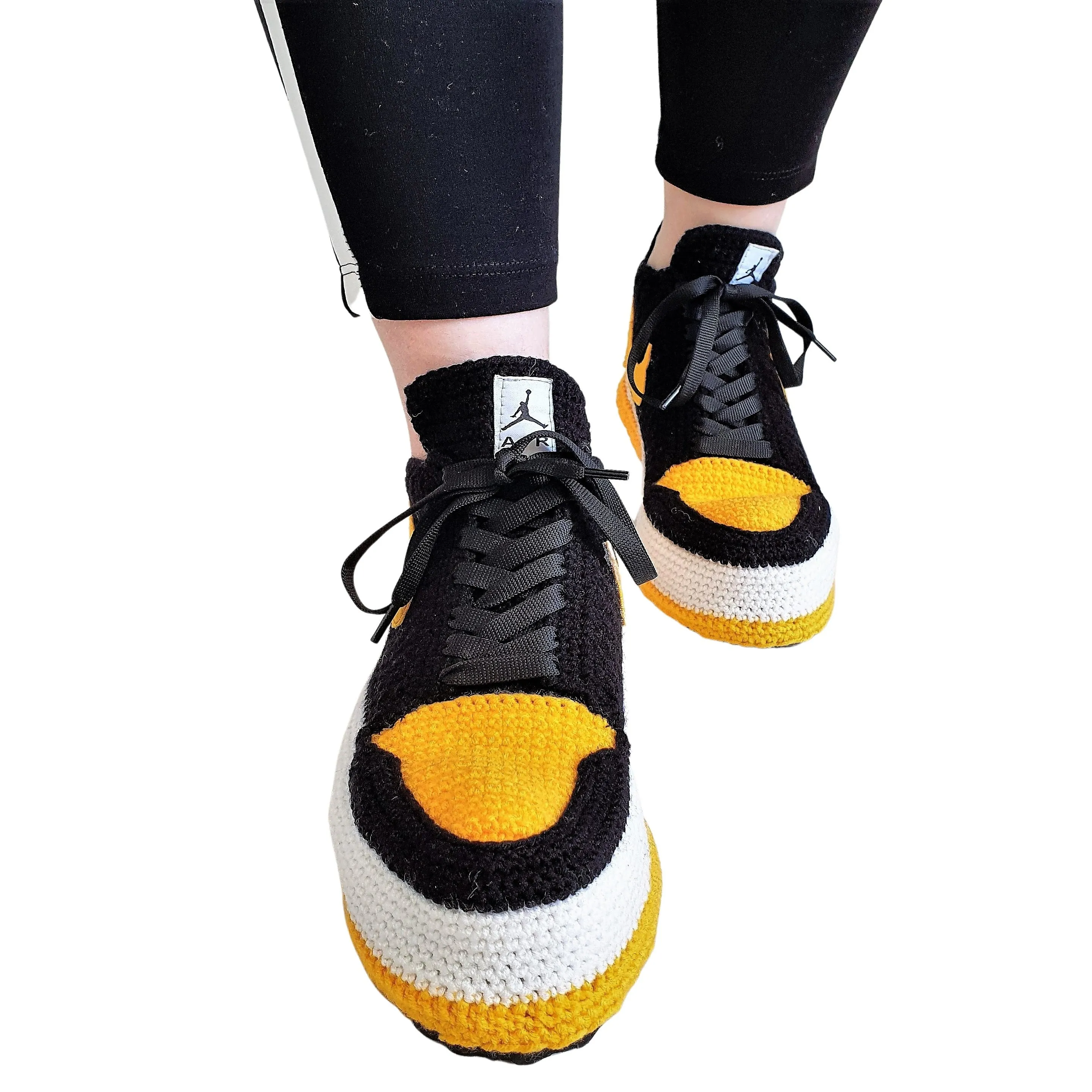 Jordan 1 Sneakers Low Top Yellow Black Custom Slippers Basketball Plush Shoes