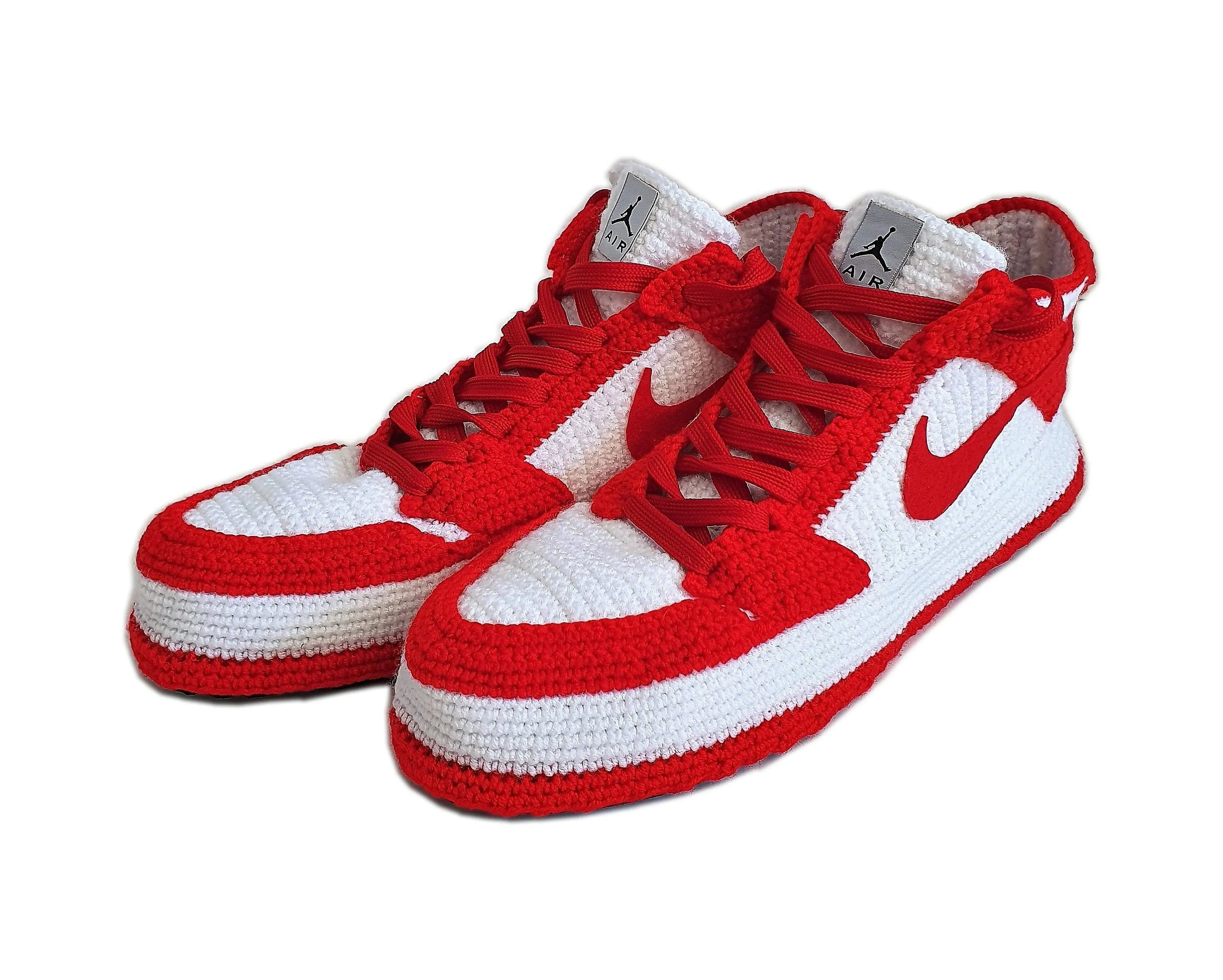 Jordan Dunk Low Retro Red Sneakers Handmade Crochet Home Slippers Plush