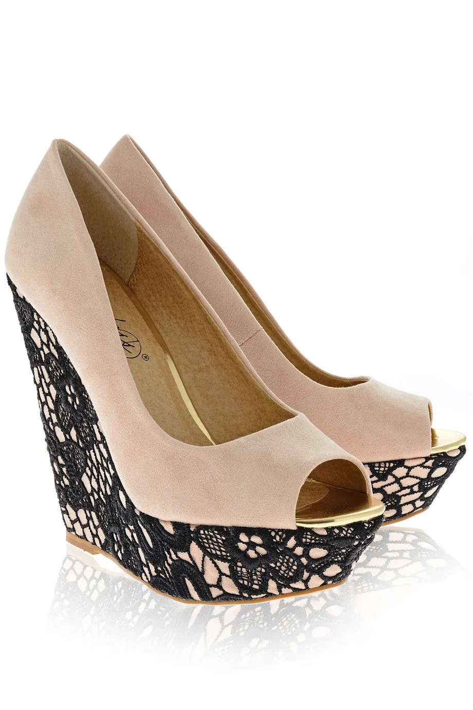 KARLIE Nude Lace Wedges