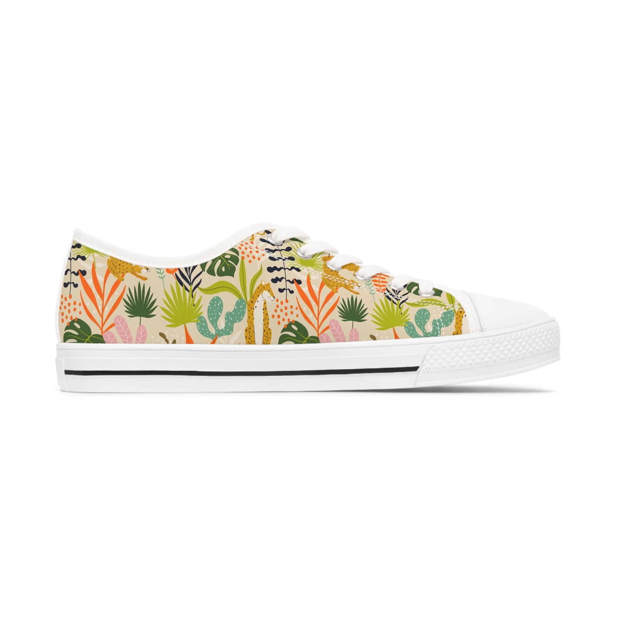 Leopard and Tropic Leaves Women's Low Top Sneakers