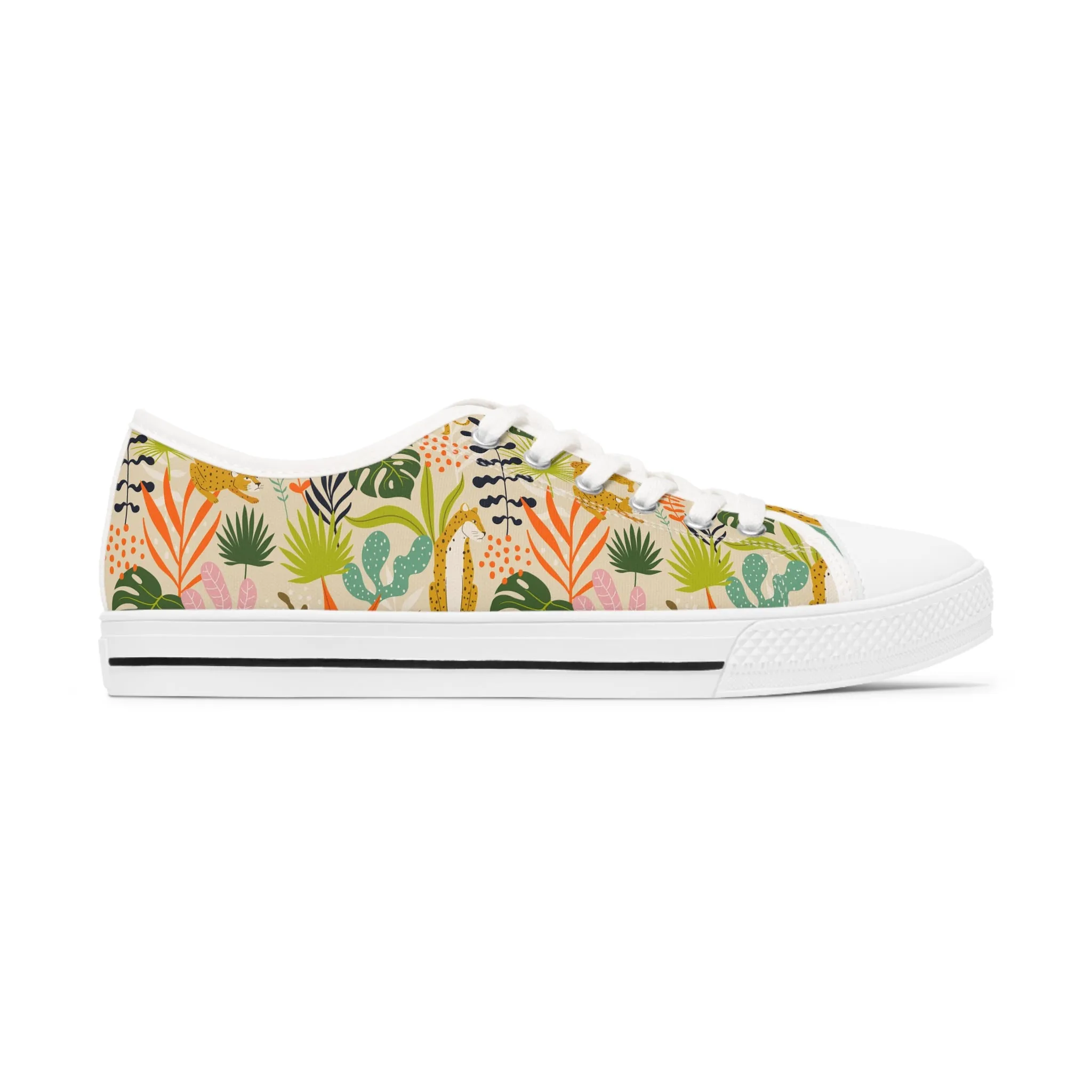 Leopard and Tropic Leaves Women's Low Top Sneakers