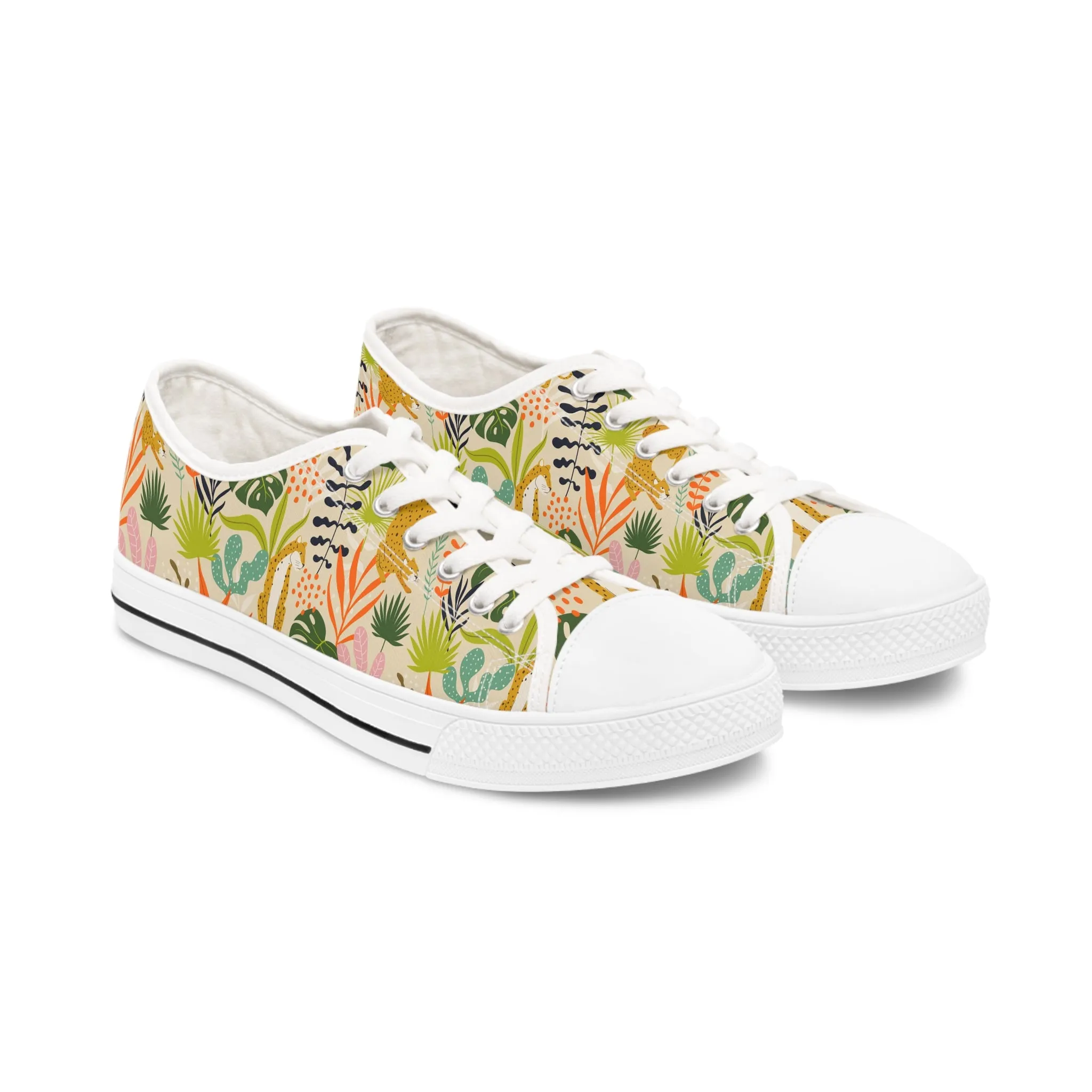 Leopard and Tropic Leaves Women's Low Top Sneakers