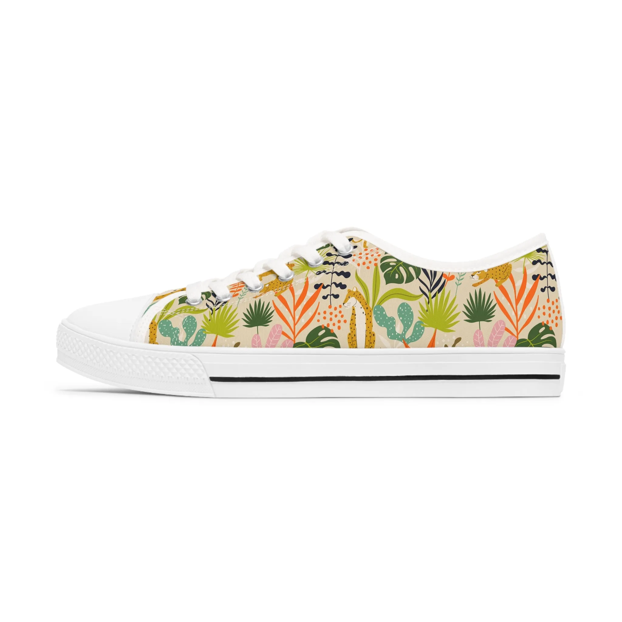 Leopard and Tropic Leaves Women's Low Top Sneakers