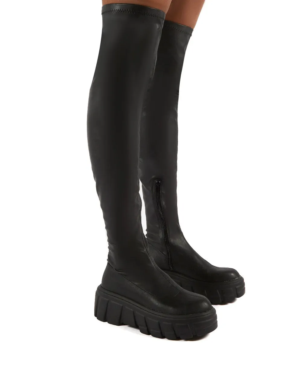 Lingo Black Over The Knee Chunky Sole Boots