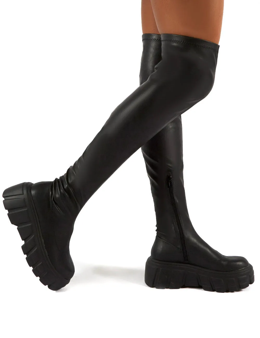 Lingo Black Over The Knee Chunky Sole Boots