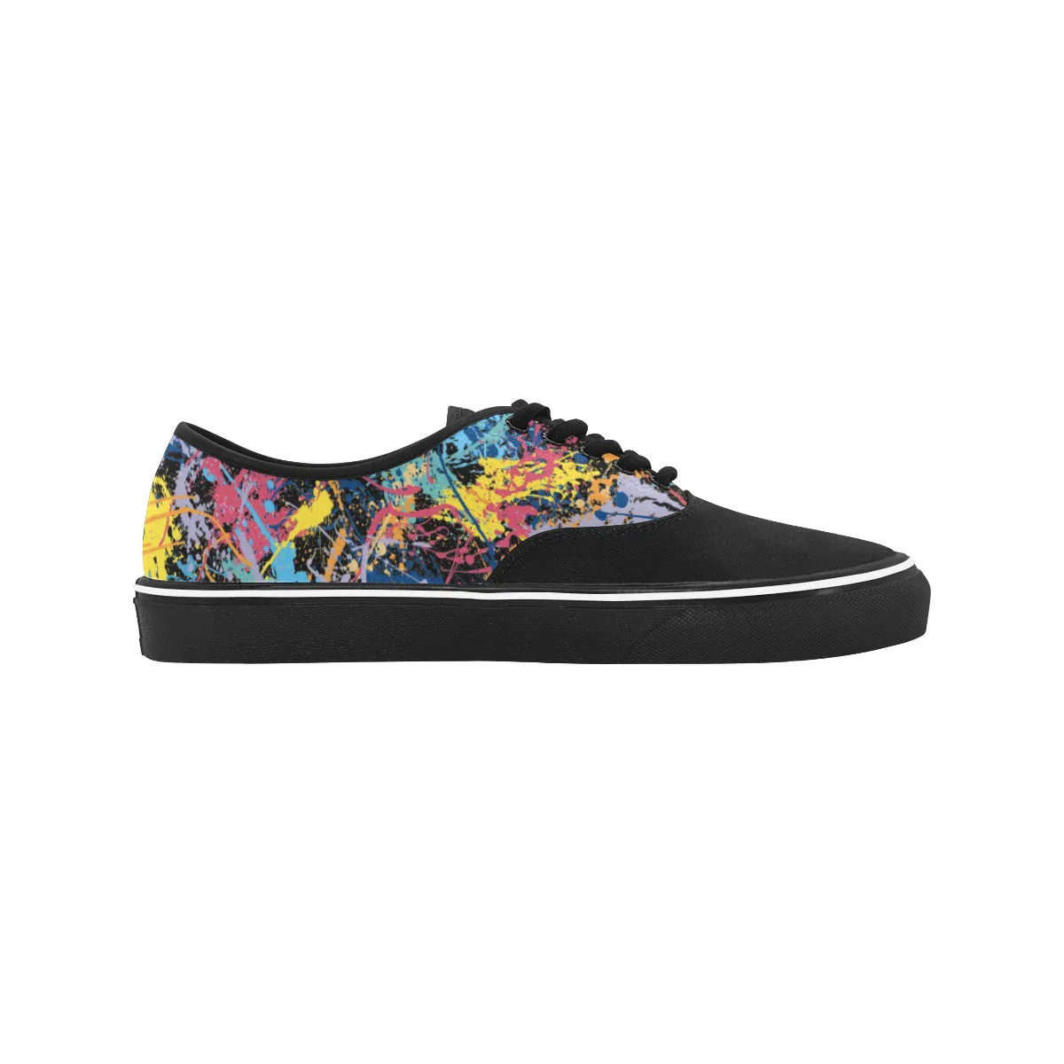 Men's Big Size Partial Multicolored Paint Splatter Print Canvas Low Top Shoes