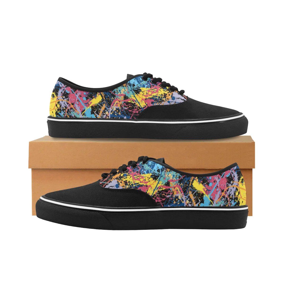 Men's Big Size Partial Multicolored Paint Splatter Print Canvas Low Top Shoes