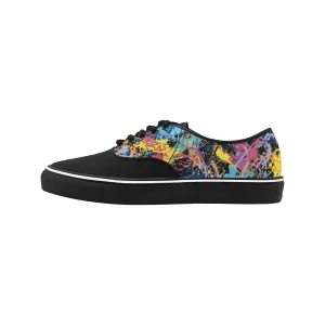 Men's Big Size Partial Multicolored Paint Splatter Print Canvas Low Top Shoes