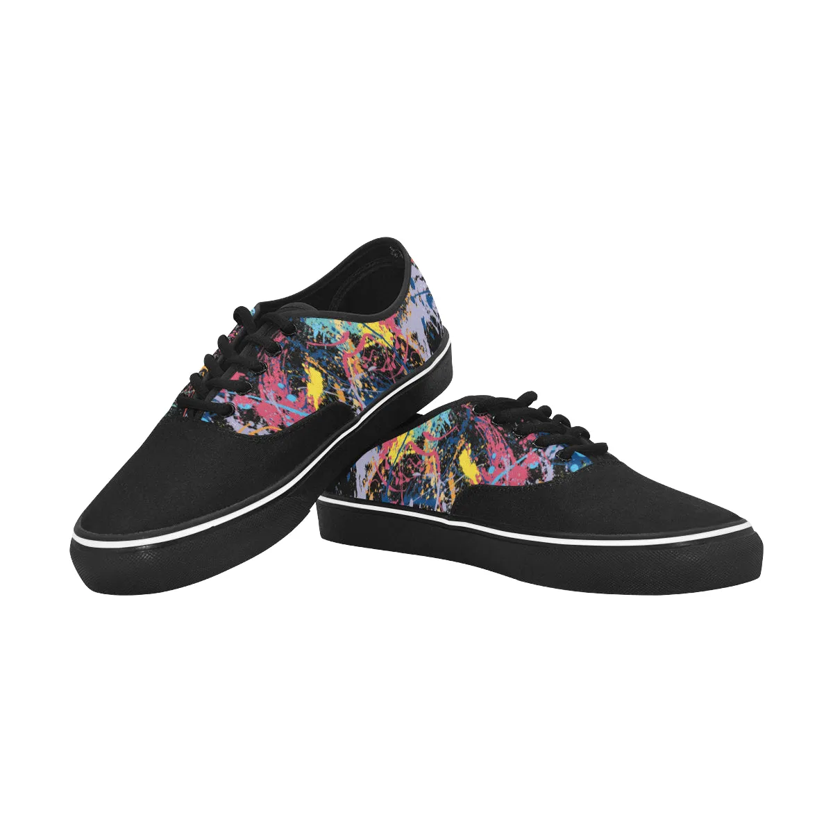 Men's Big Size Partial Multicolored Paint Splatter Print Canvas Low Top Shoes