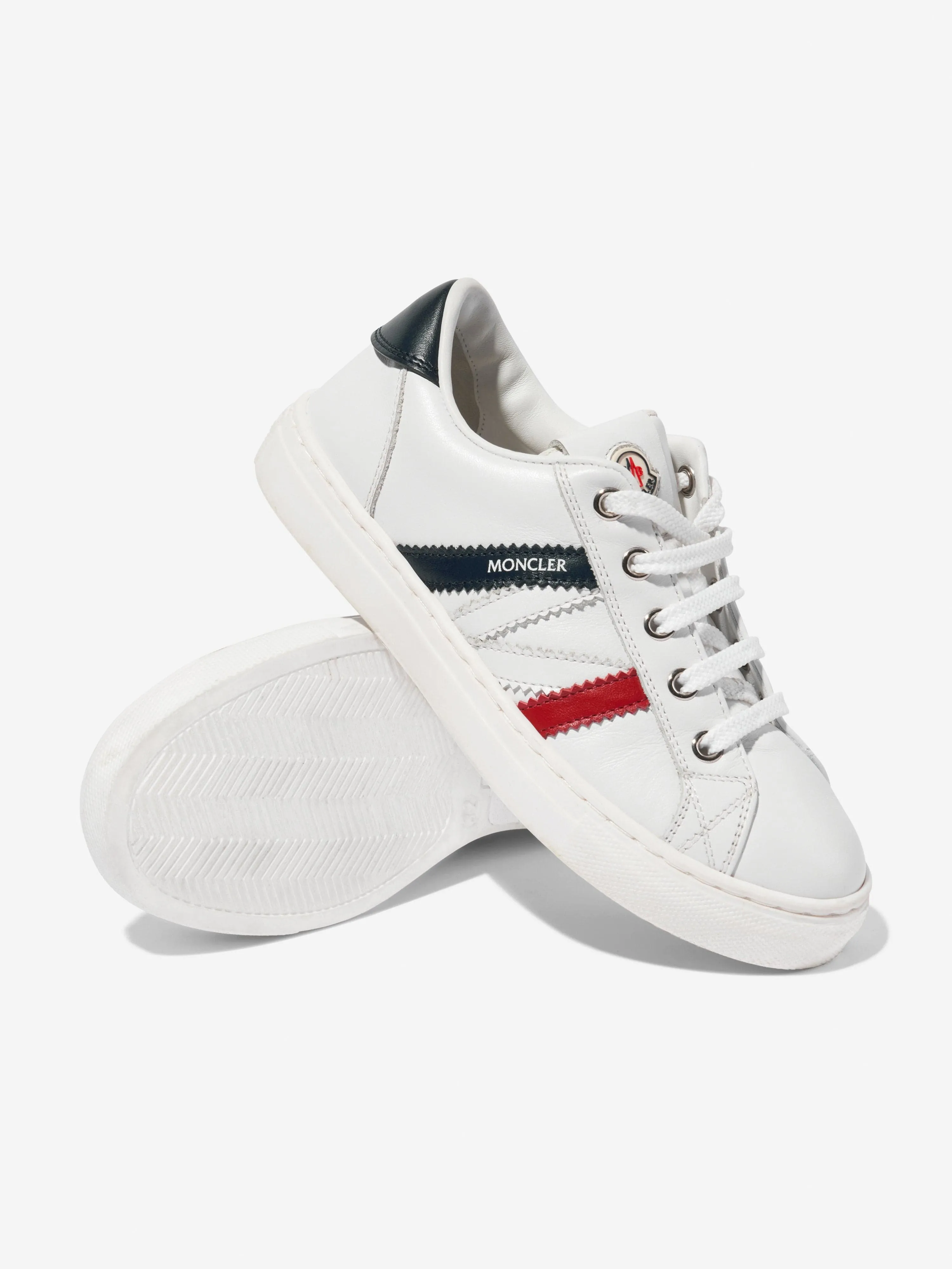 Moncler Enfant Kids Leather Petit Monaco Low Top Trainers in White