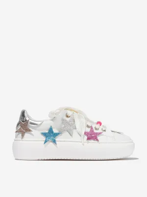 Monnalisa Girls Leather Star Trainers in White