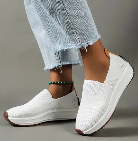 NEW Women's Casual Slip On Walking Shoes Breathable Air Sport Sneakers Non Slip Outdoor Mesh Run Shoes Mountaineering Trainers Sneakers, White, Sz 10