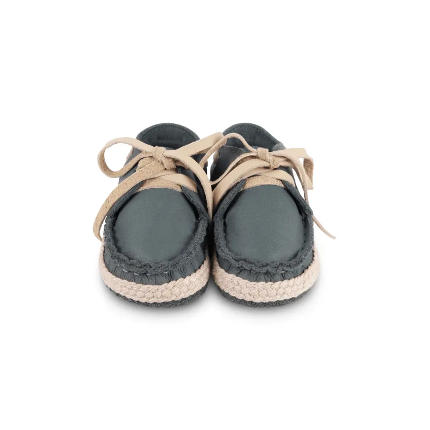 Noud Leather Baby Boat Shoe, Blue Stone