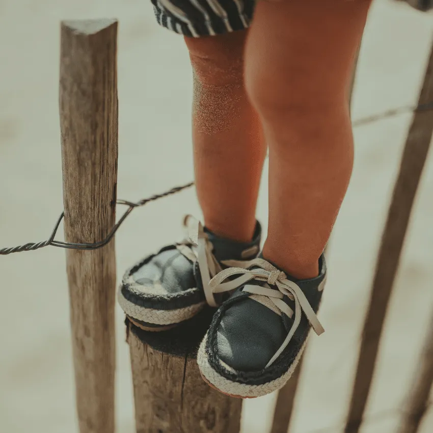 Noud Leather Baby Boat Shoe, Blue Stone