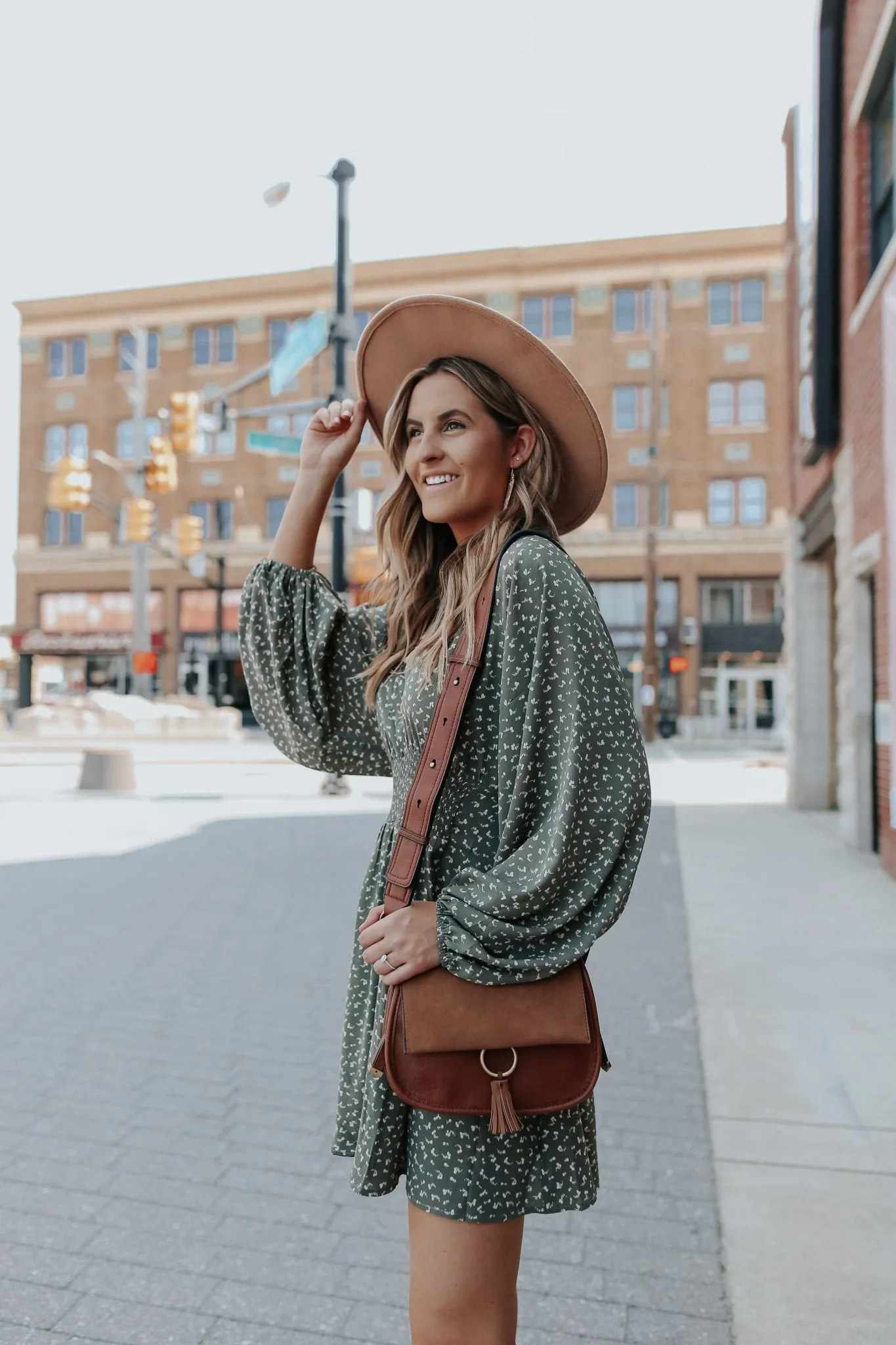 Olive Print V Neck Smocked Mini Dress - FINAL SALE