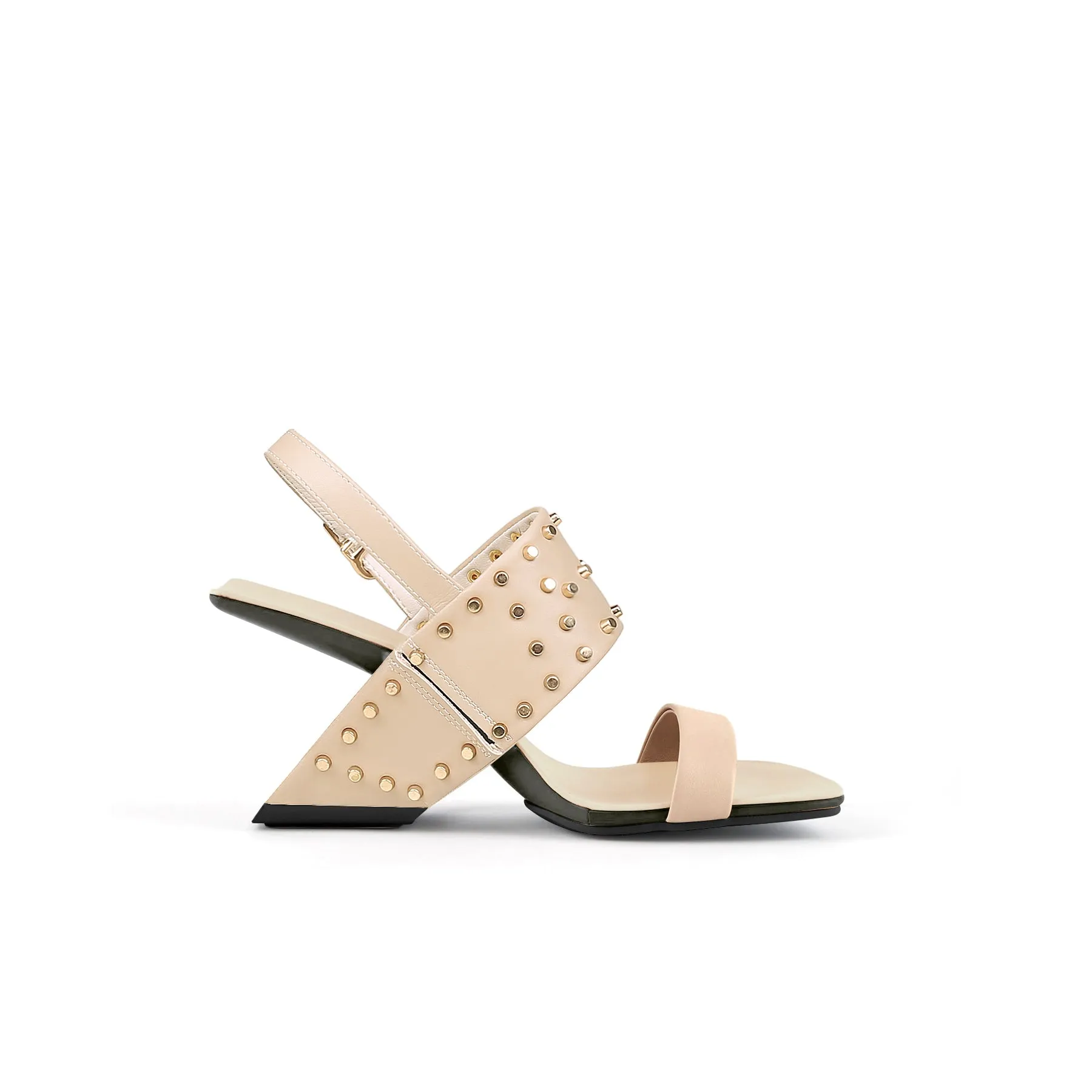 Plain Leather Studded Heel-Less Sandals