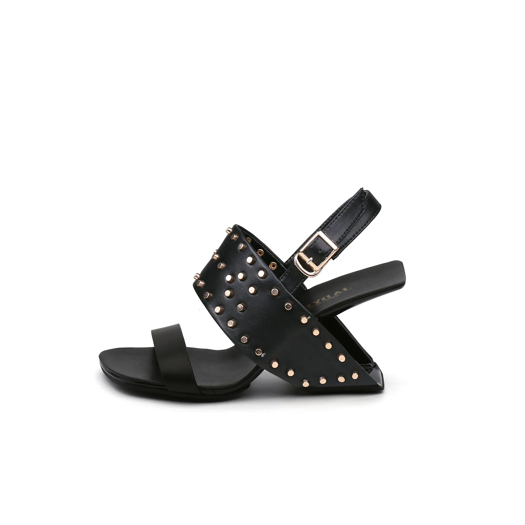 Plain Leather Studded Heel-Less Sandals